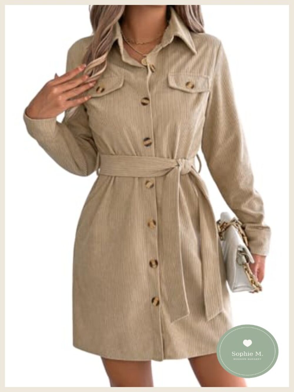 Women's Corduroy Shirt Dress with Belt Business Casual Fall Winter